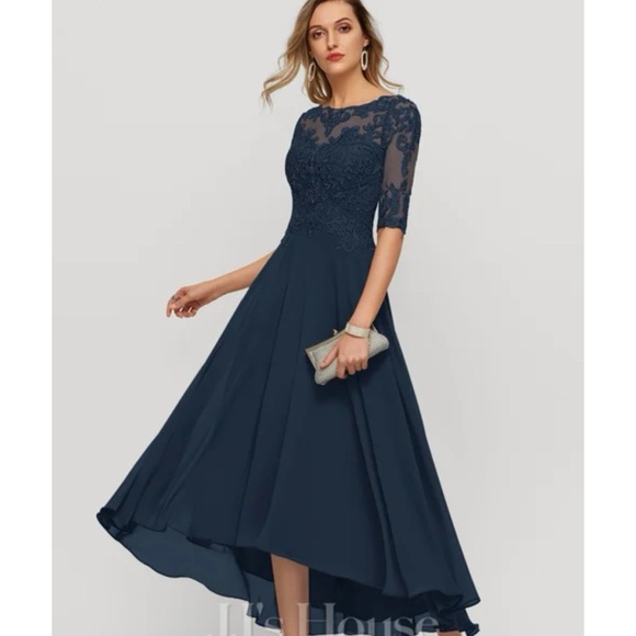 JJs House | Dresses | Jjs House Boat Neck Illusion Asymmetrical Dress ...